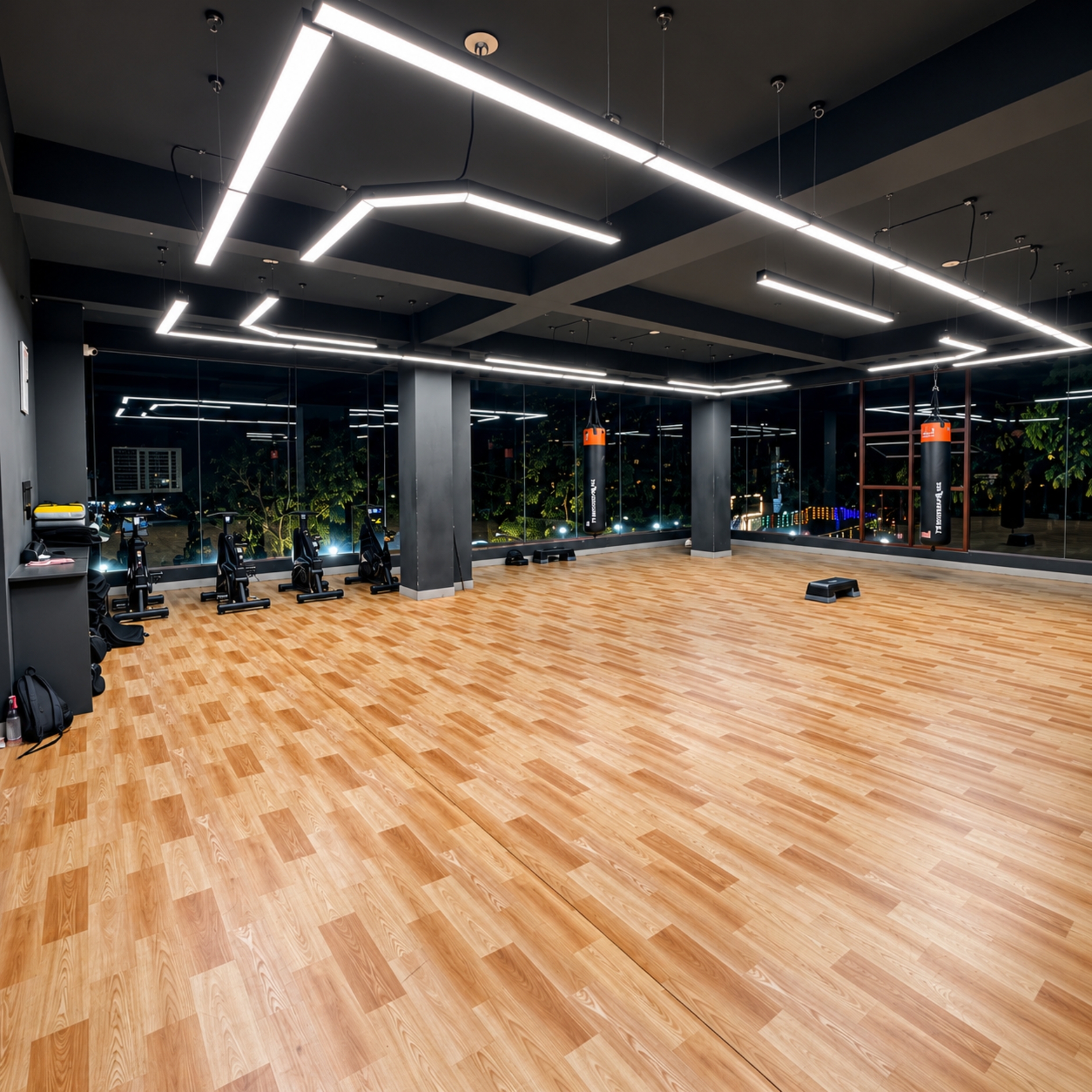 Group fitness class space used for Zumba and aerobics at FIT NATION GYM in Nagasandra, Bengaluru